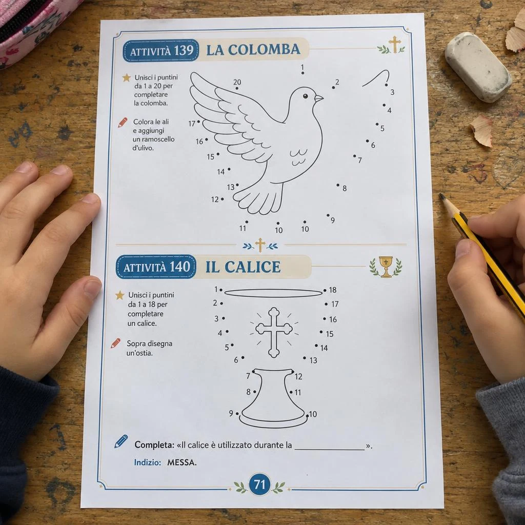 Bambini utilizzano la scheda La colomba e Il calice